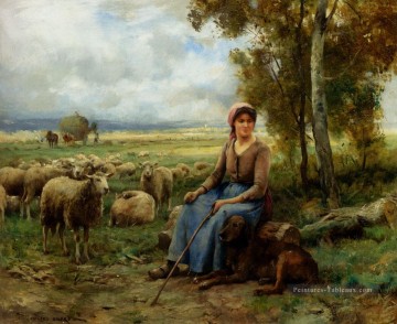  troupe Tableaux - La bergère surveille son troupeau Vie rurale réalisme Julien Dupré